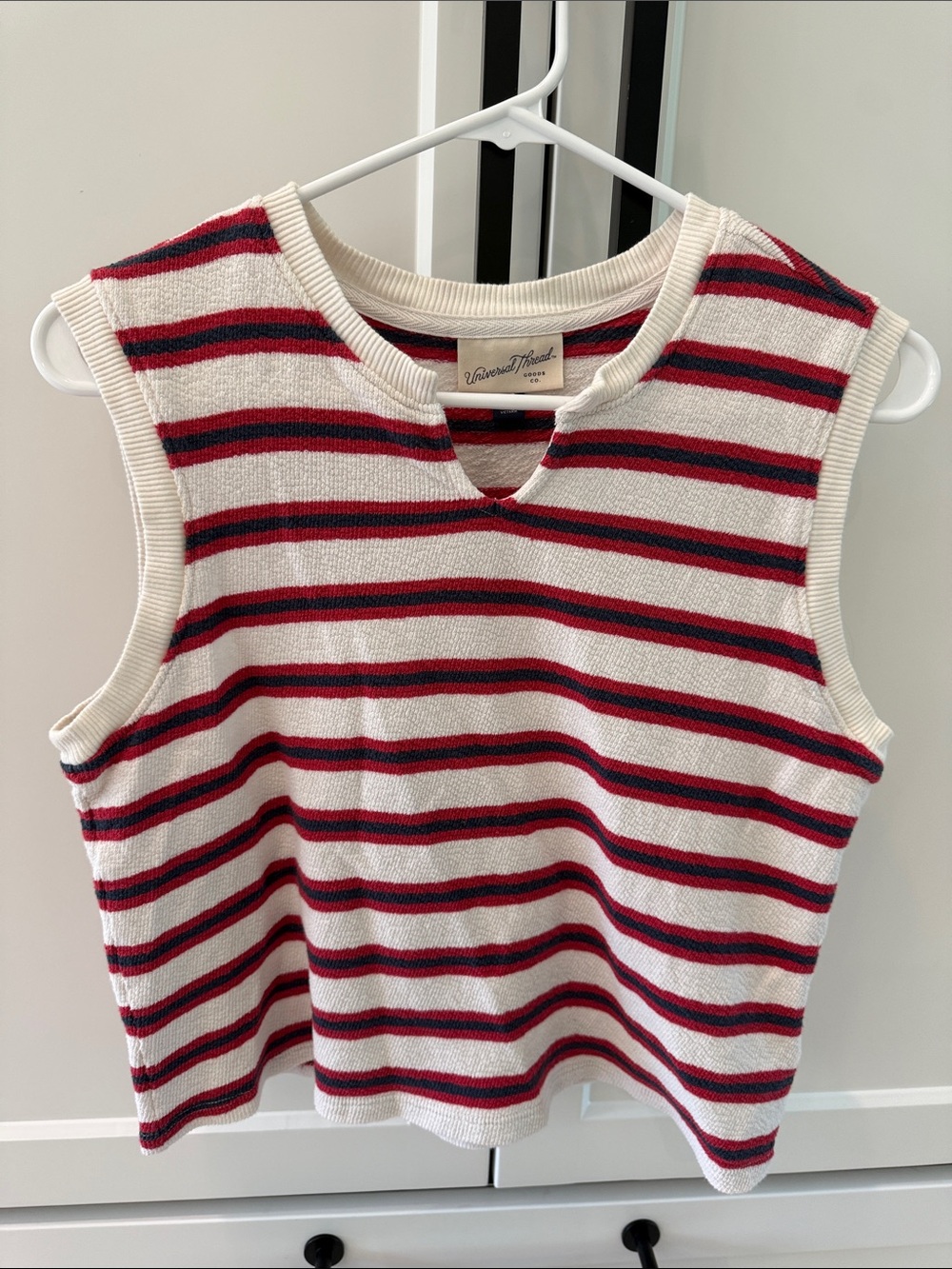 Universal Thread Cream Tank with Red and Navy Stripes